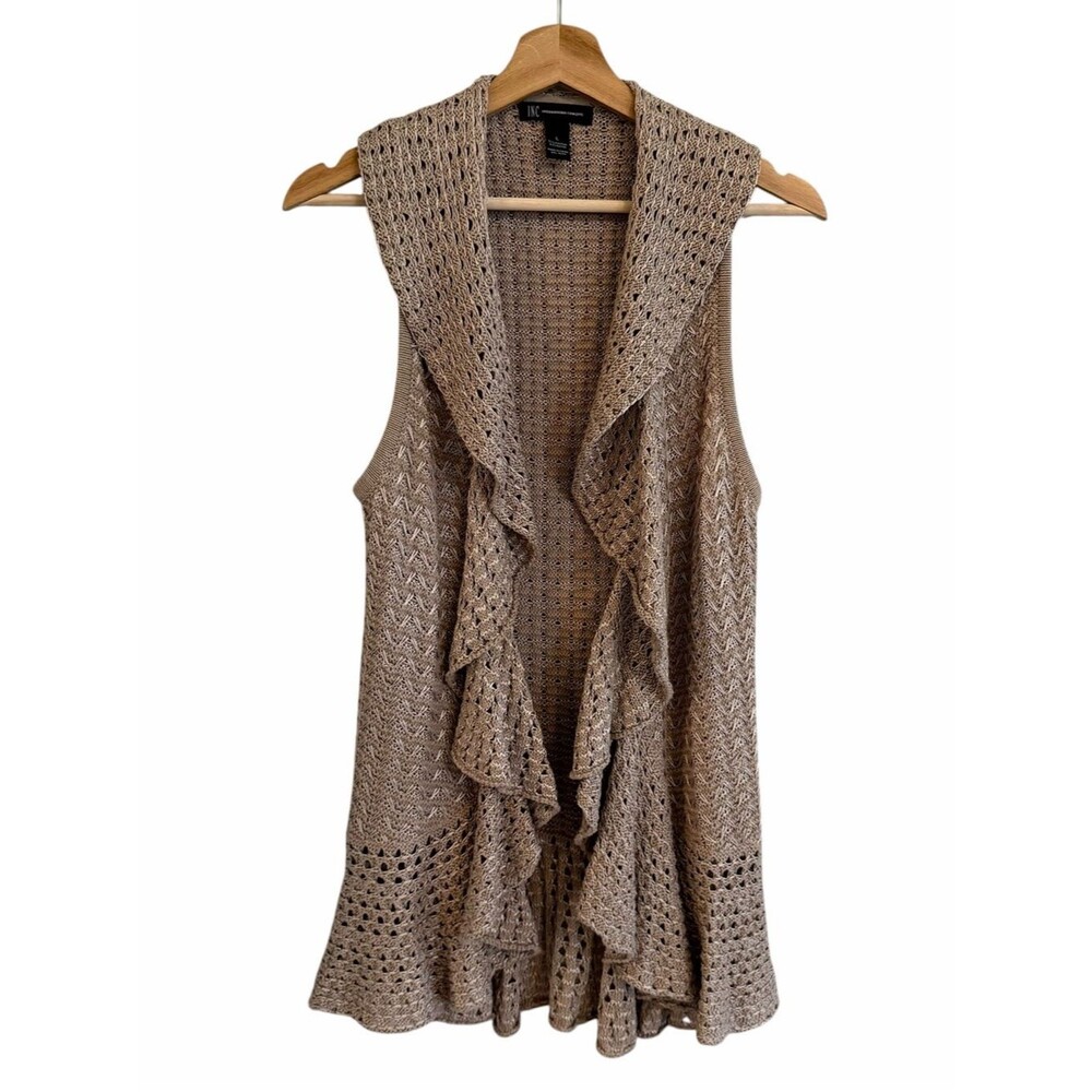 INC International Concepts Boho Crochet Knit Vest Size L Ruffle Cottage Grandma